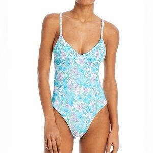 New! Aqua Smocked Underwire One Piece Swimsuit